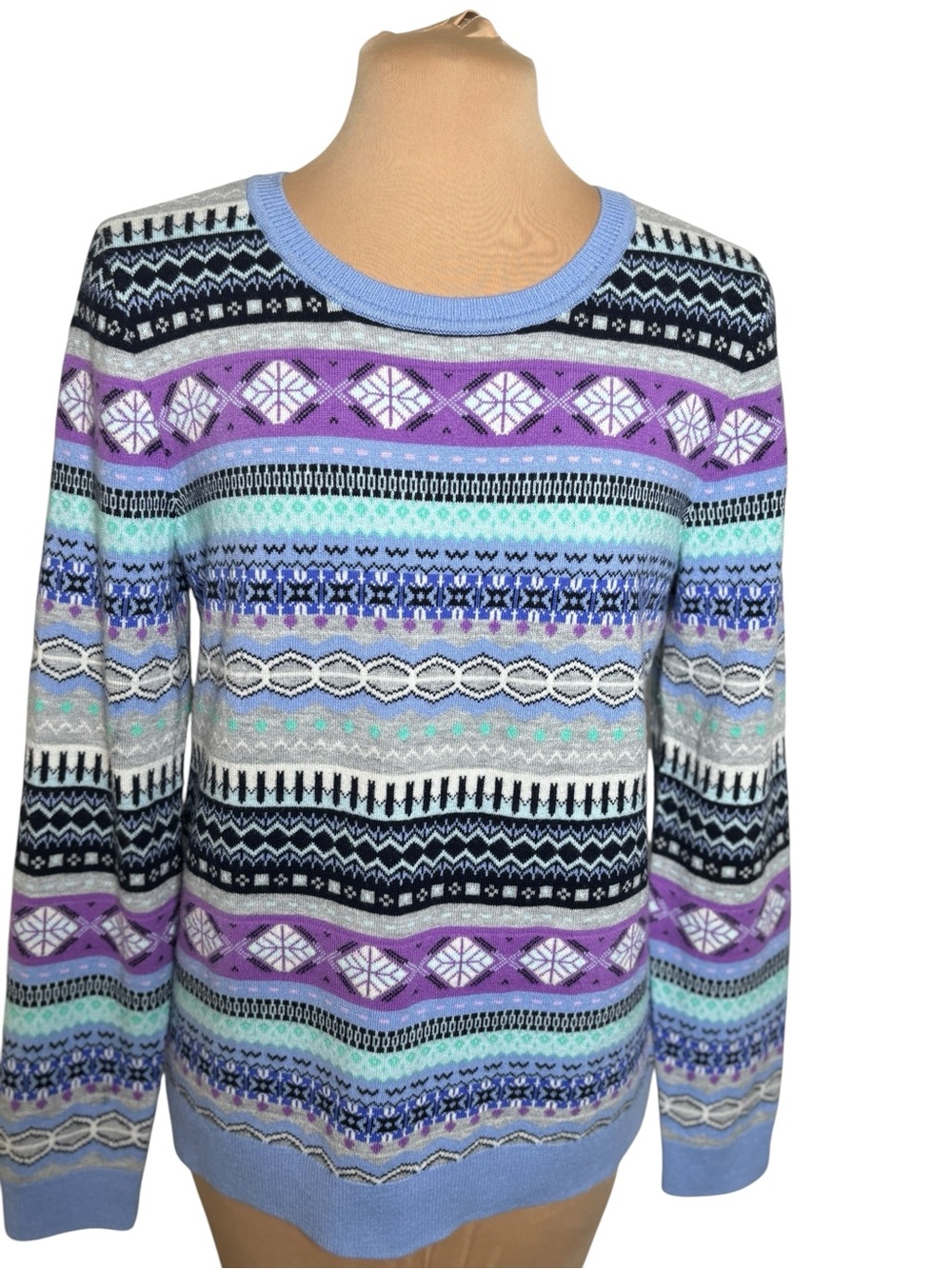 Talbots Fair Isle Knit Sweater Blue Purple Long Sleeve Size Small